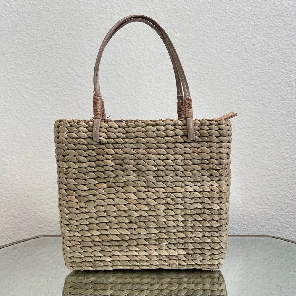 Vintage Y2K Beach Surf Volkswagen Bug Corn Husk Wicker Small Handbag Purse - Picture 6 of 13